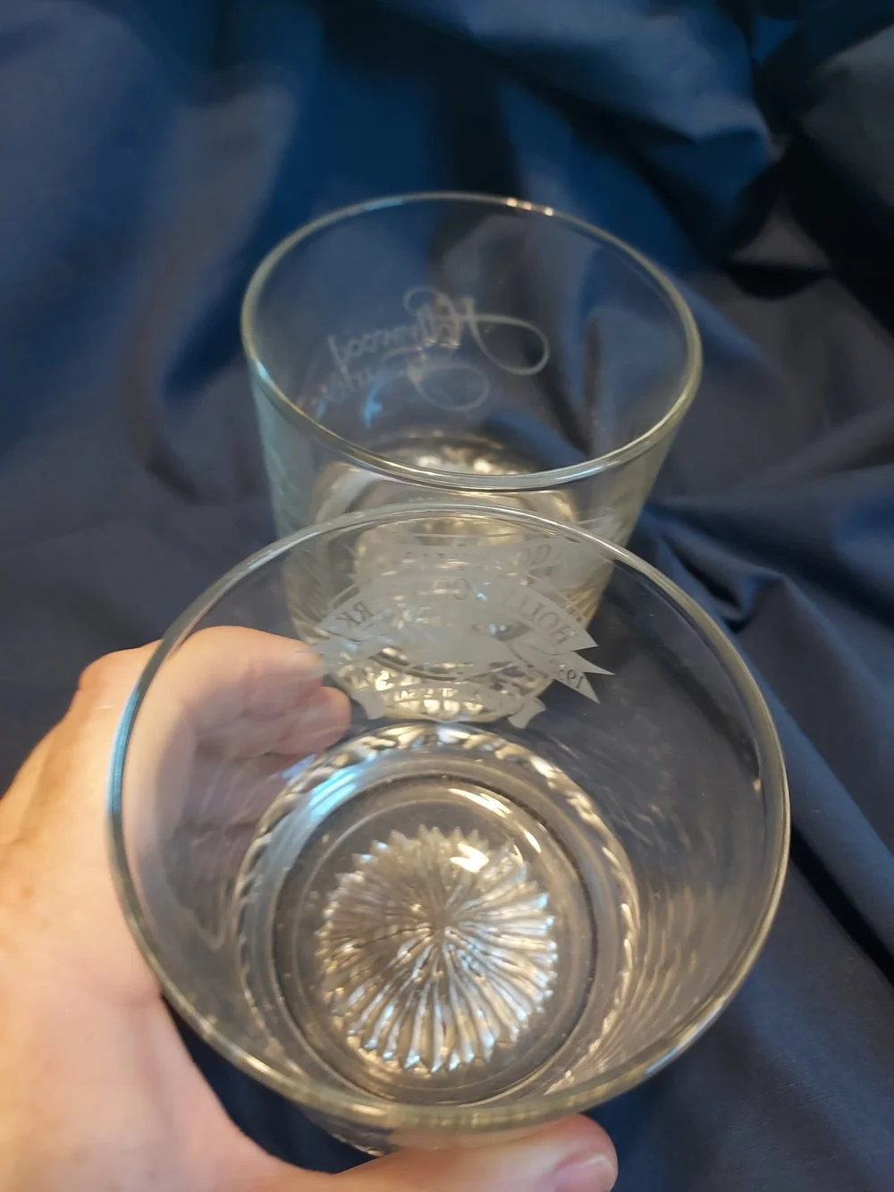 Vintage Hollywood Park CA 60th Anniversary Etched Whiskey Tumblers (2) Barwear